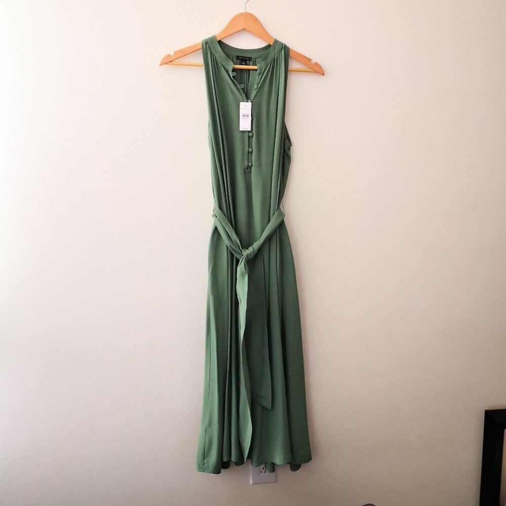 Ann Taylor Sleeveless Button Detailed Dress Green Size M